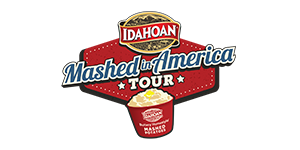 Idahoan Mashed in America Tour logo consisting of the Idahoan logo plus a bucket of mashed potatoes.